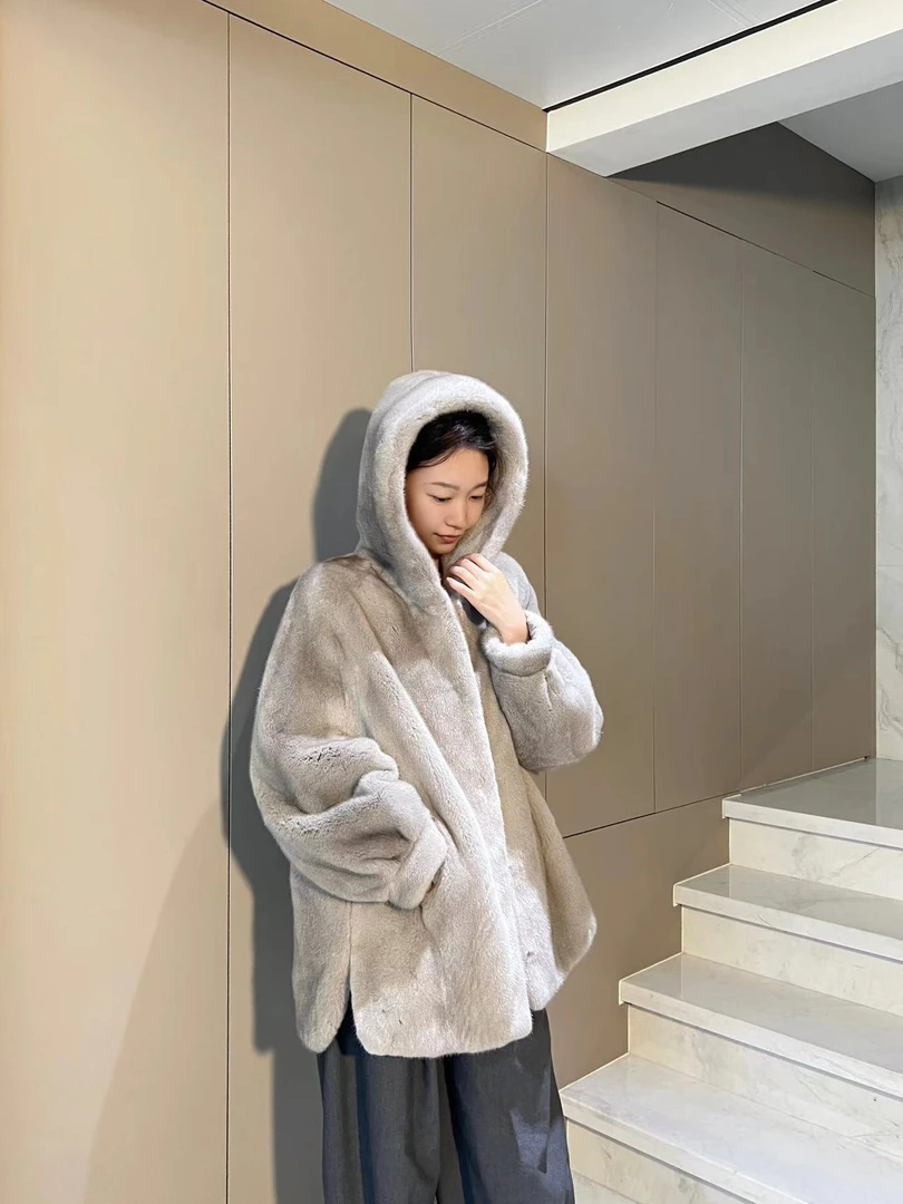 【双xp银蓝定制】皇冠天鹅绒紫金短二连帽水貂外套