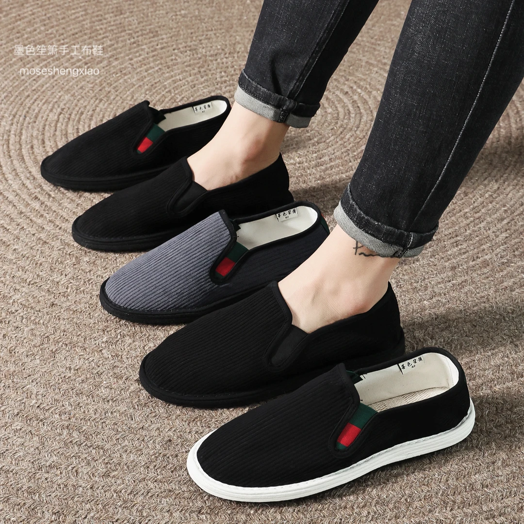 墨色笙箫老北京布鞋男士女士开车灯芯绒布鞋软底布底轻便休闲春夏