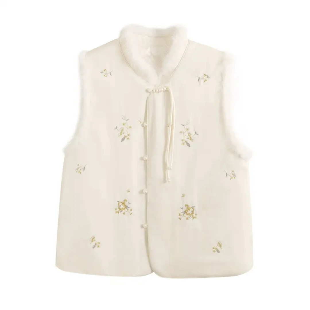 (鑫鑫家）6277（加棉貂毛）新中式国风刺绣马甲