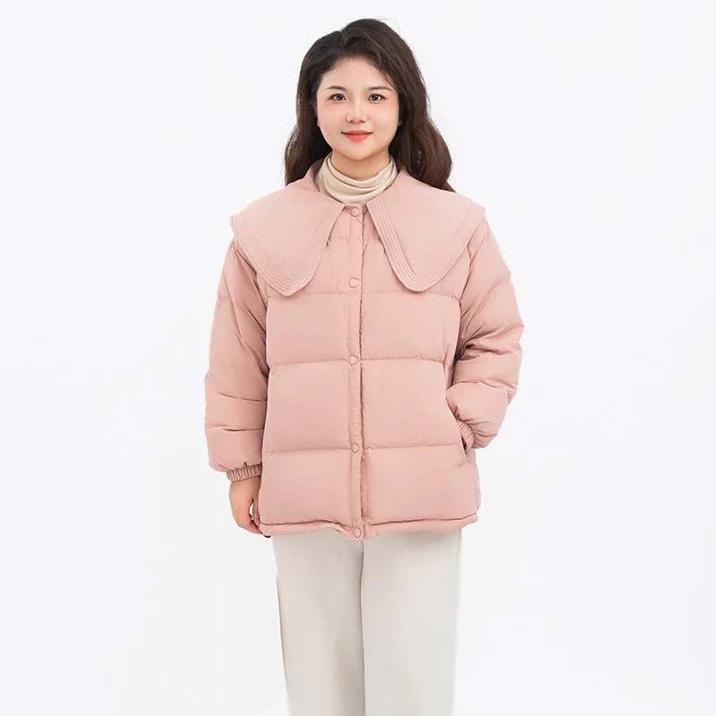 遮肉显白显瘦减龄大码羽绒服娃娃领女抬肤色宽松加厚白鸭绒