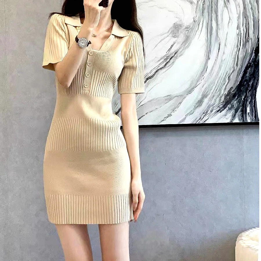 鲸禧严选夏装小香风冰丝衬衫针织裙女夏新款女装小个子气质裙子