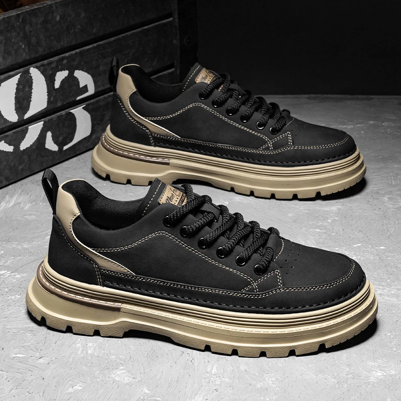 高帮男鞋2024秋季英伦风复古工装板鞋男士厚底休闲潮板鞋舒适耐磨