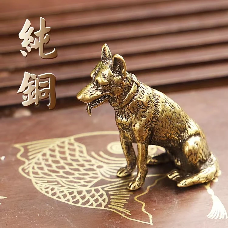 黄铜招财铜狗助运旺财小狗铜器中式古典桌面摆件小狼狗军犬看门狗