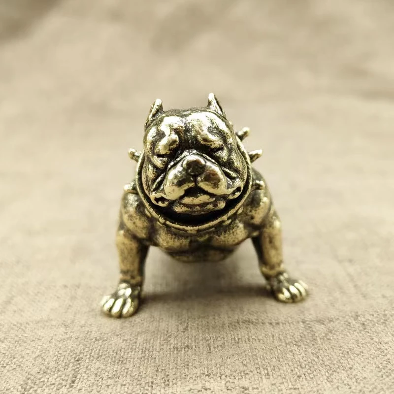 黄铜恶霸犬田园土狗法斗摆件古铜器微雕件旺财仿古玩手工办公家居