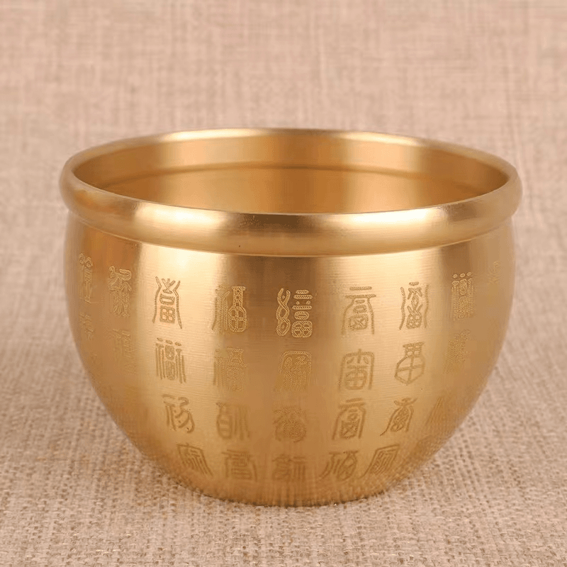 百福缸（6.5CM）黄铜百福缸小铜缸家居摆件工艺品精雕招米福字米缸