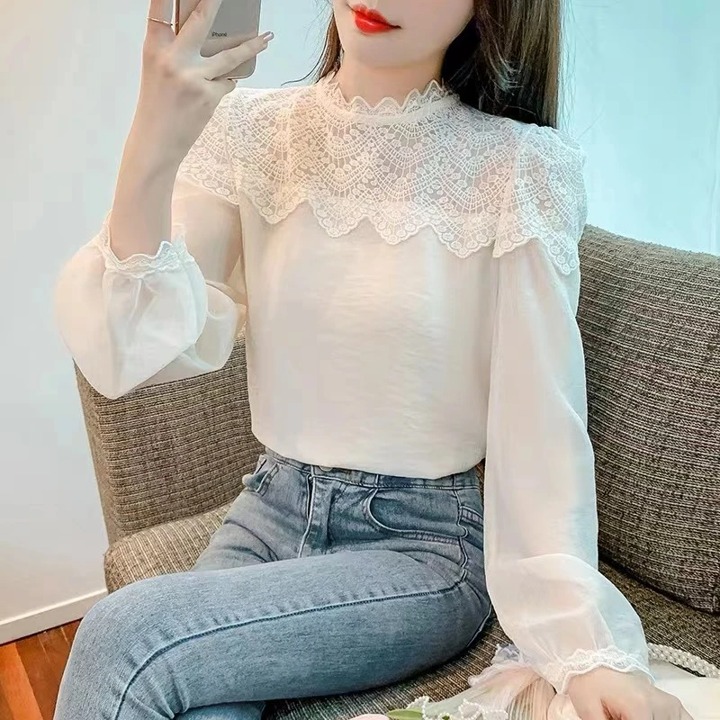 韩版设计感星空纱蕾丝女长袖高级感休闲显瘦2023春季新款洋气上衣