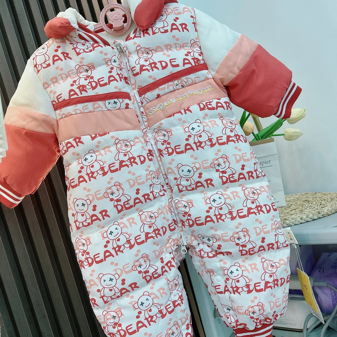 21344婴儿冬装连体衣秋冬季宝宝棉袄外出抱衣加绒加厚棉服哈衣