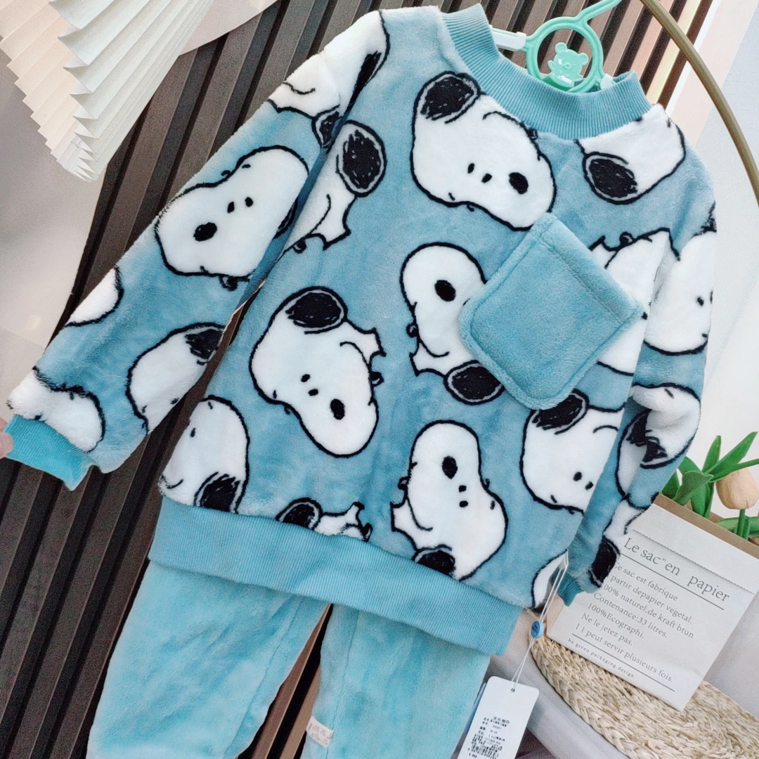 法兰绒秋冬婴幼儿家居服睡衣套装加绒保暖睡衣睡裤宝宝套装睡衣