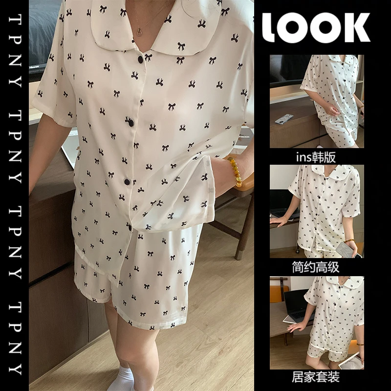 冰丝睡衣女夏季凉感短袖短裤ins网红甜美家居服大码休闲韩版套装