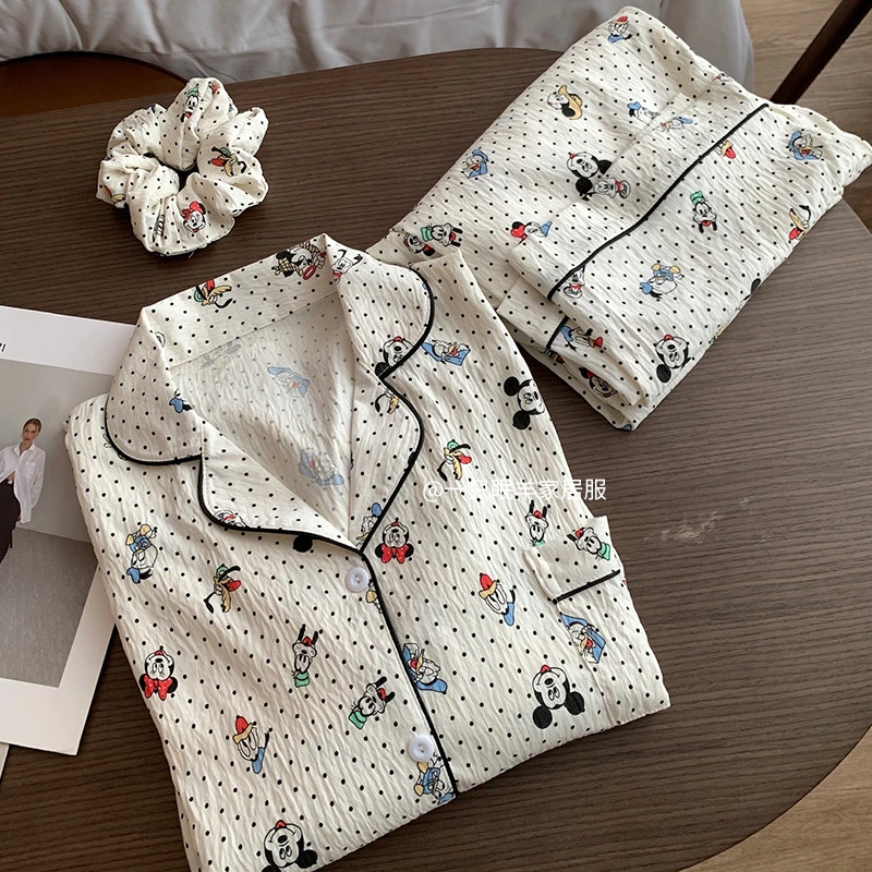 卡通米奇睡衣女套装长袖长裤春秋款云朵棉家居服甜美秋冬大码套装