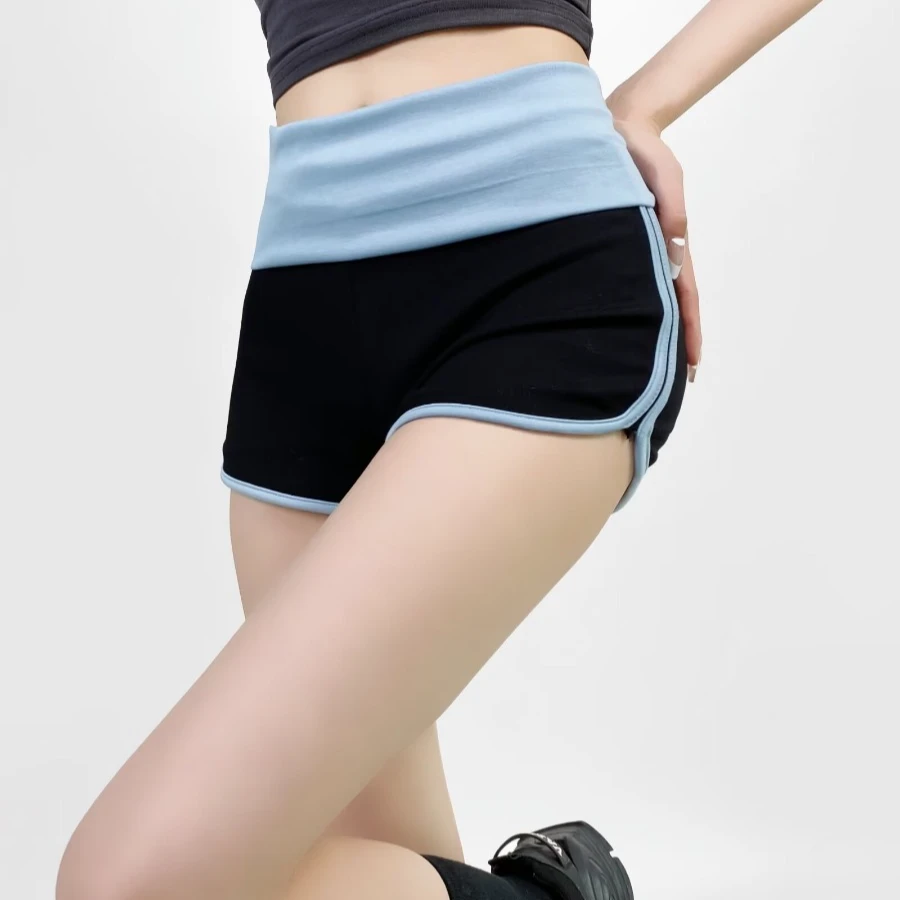 美式辣妹撞色拼接修身运动透气束身夏季无痕瑜伽健身热裤提臀收腹