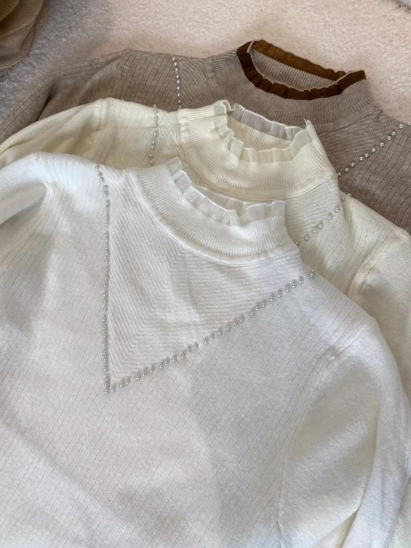 【石潇潇专属】气质钉珠款针织打底衫女秋冬内搭显瘦上衣长袖针织衫