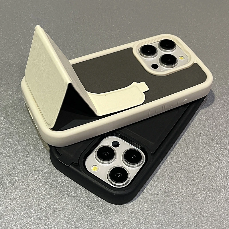 创意肤感折叠支架适用iPhone15Promax苹果13手机壳14皮质11新款12