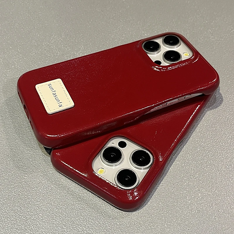 日韩新年红皮质适用iPhone15Promax苹果13手机壳14秋冬11/12防摔