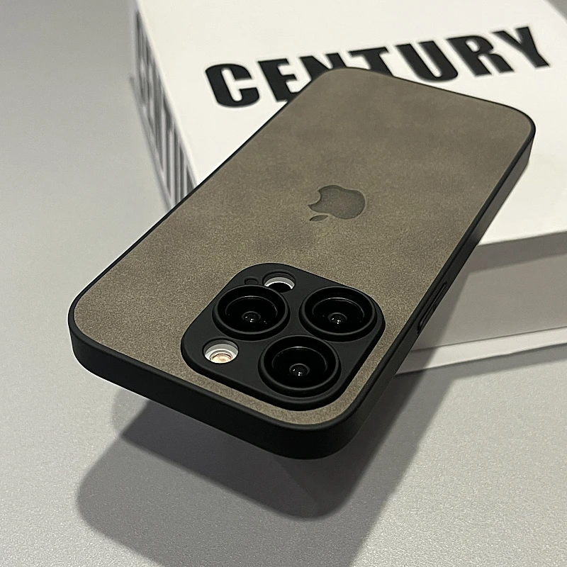 简约带镜头膜皮质适用iPhone15Promax苹果13手机壳14个性11防摔12