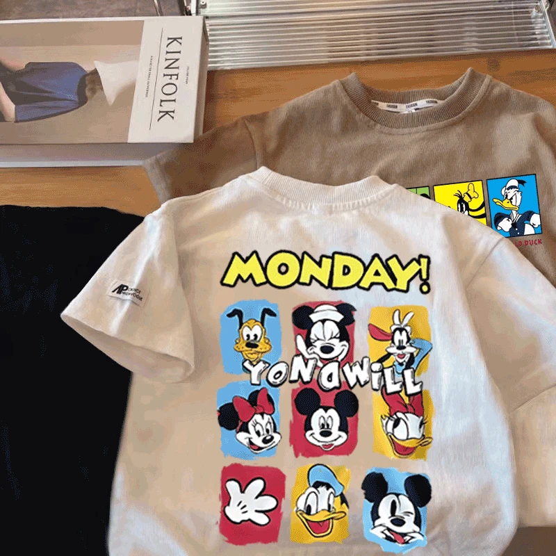 米奇纯棉时尚T恤短袖洋气卡通中小童夏季时尚内搭打底衫上衣宽松T