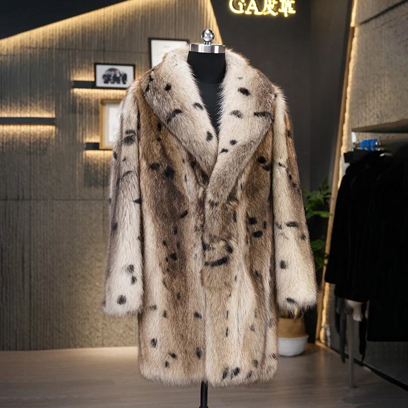 GA皮草 24008进口美洲貉皮草斑点花纹男款大衣潮造型不掉毛