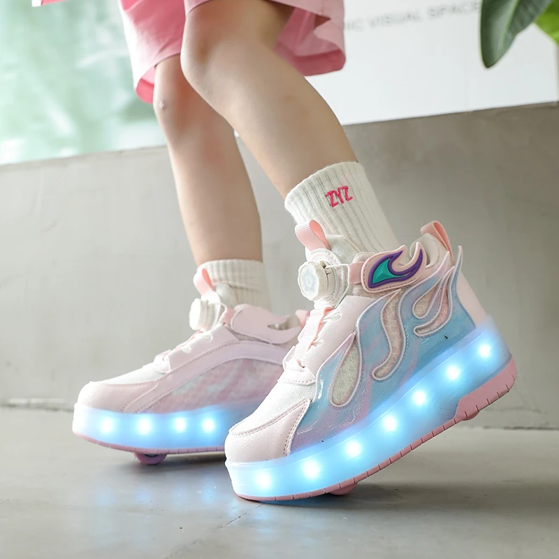 儿童轮滑鞋滑板鞋女童暴走鞋隐形两轮可收缩秋冬款男童可走可滑鞋