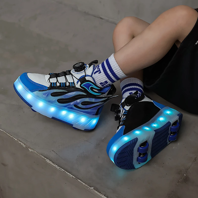 男童溜冰鞋春秋2025新款儿童暴走鞋中大童四轮隐形运动滑轮轮滑鞋