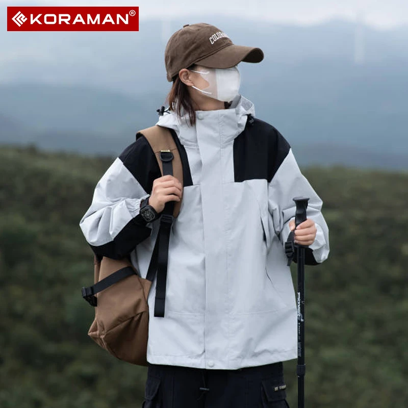 【KORAMAN酷然】户外三合一冲锋衣情侣连帽防风防水运动春秋外套