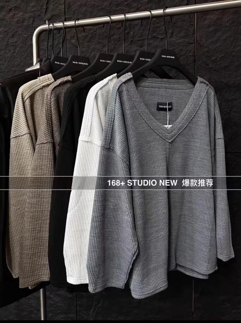 秋季慵懒风宽松V领秋冬大码加厚洋气长袖别致设计感针织上衣女