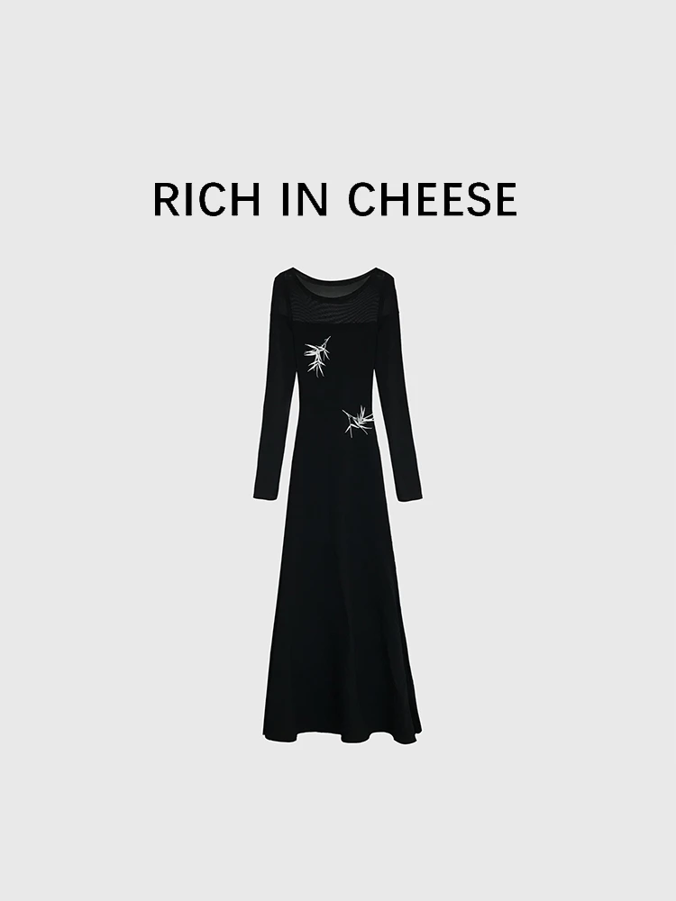 RICHINCHEESE 墨竹 针织长袖连衣裙女时尚设计针织收腰显瘦长裙