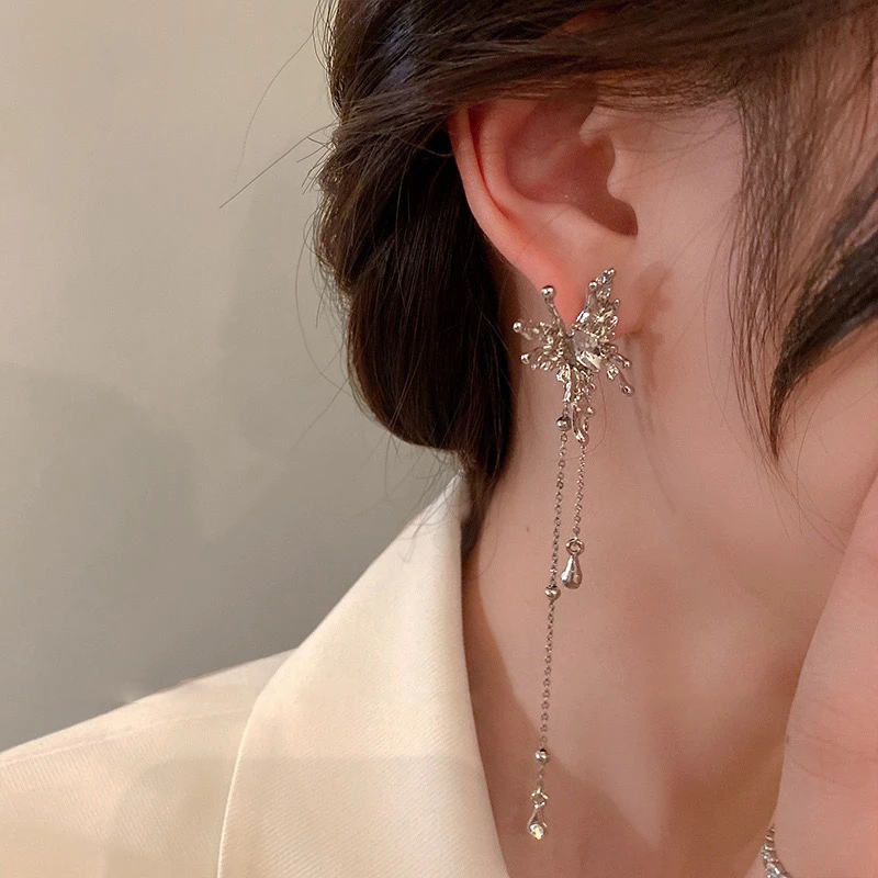 合金耳饰 【ZS158两戴款蝴蝶流苏】气质耳环轻奢小众长款超仙时尚