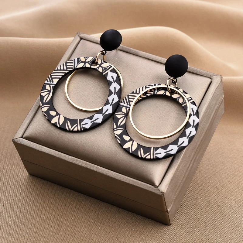 合金耳饰 【复古黑白圆圈】气质时尚欧美个性圈圈轻奢百搭黑色