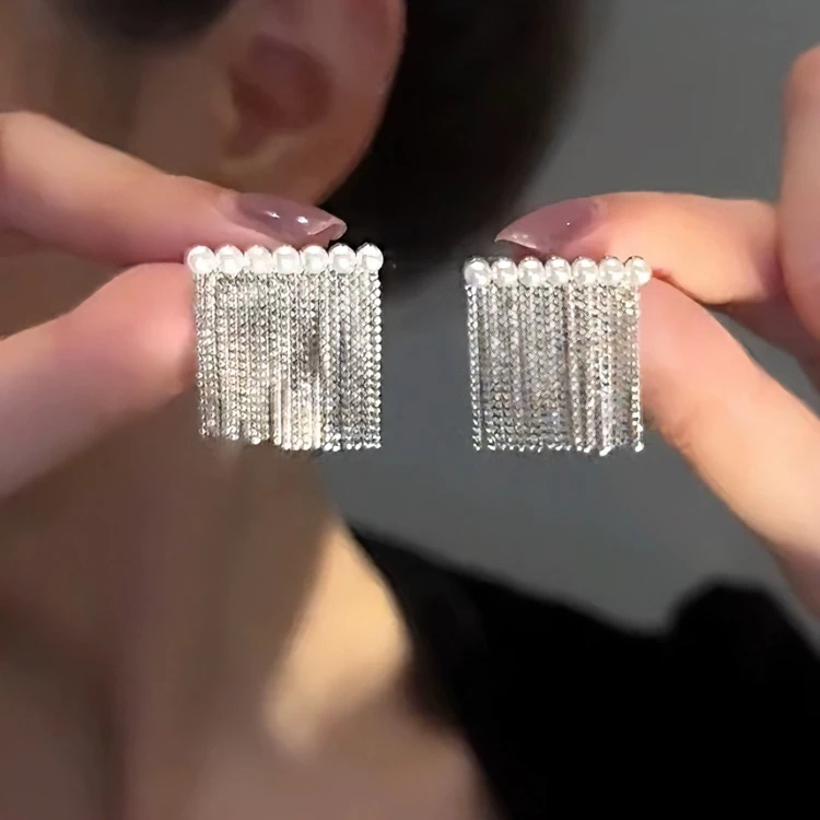 合金耳饰 【银色排排珠流苏】气质轻奢时尚百搭小众个性简约