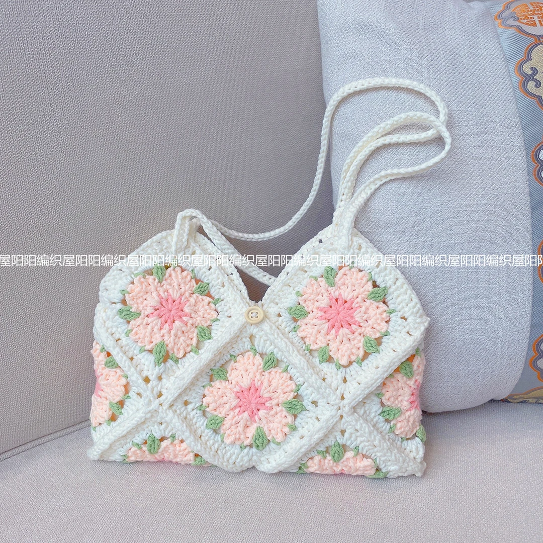 不是成品需自己钩织diy手工编织樱花包毛线钩针材料包单肩腋下女