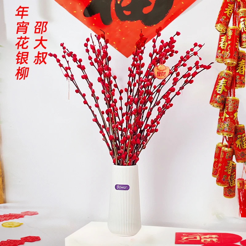 银柳真花鲜枝年宵花卉水培植物干花红色银柳客厅室内美观