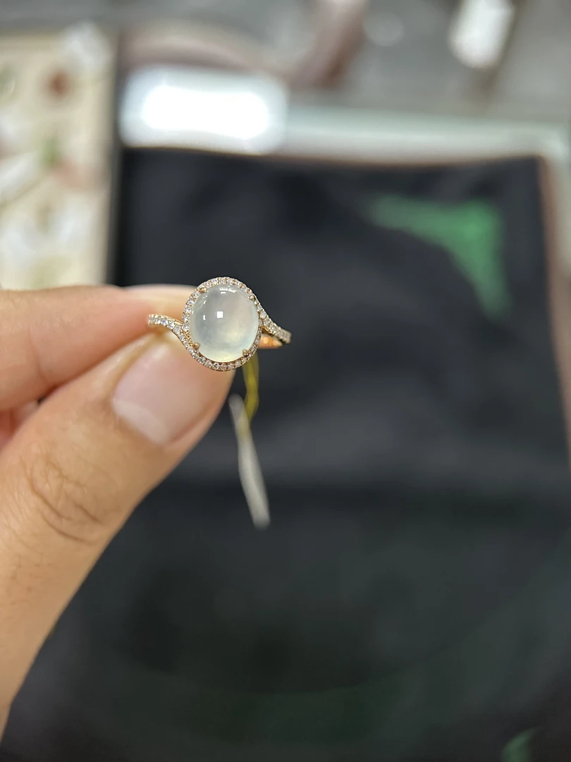 天然A货翡翠18k金镶嵌戒指