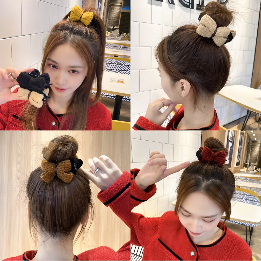 非金属亚克力时尚秋冬咖系超仙针织蝴蝶结丸子头其他手部防护