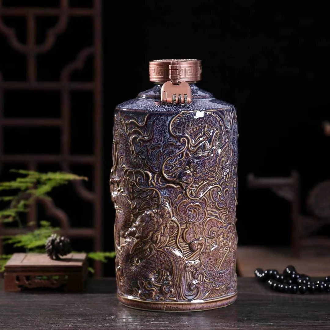 景德镇陶瓷白酒瓶酒坛子酒瓶龙纹瓶泡酒浮雕一件定制批发高档礼盒