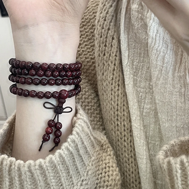 天然木质文玩手串血檀108颗手串多圈新中式国风手链6mm