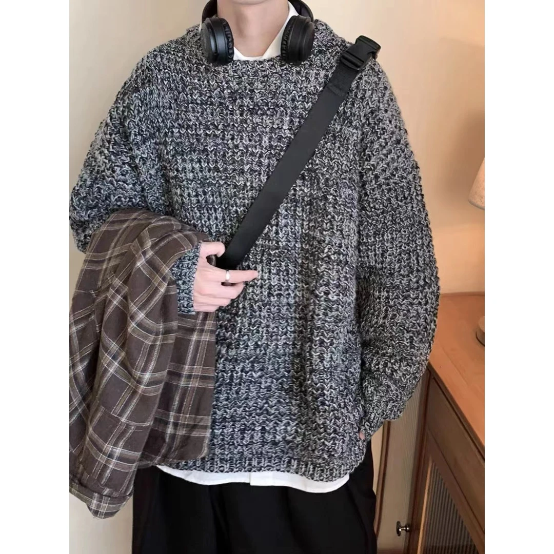 MY099 N 粗线毛衣慵懒风美式圆领线衣复古痞帅宽松打底针织衫毛衣