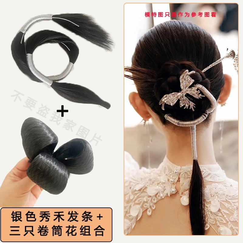 化妆师推荐新中式富贵花卷筒假发创意组合秀禾新娘造型红线假发束
