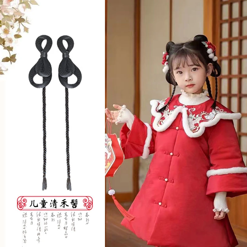 懒人新手带鸭嘴夹儿童古装假发包可爱唐装女童古代一体式简单假发