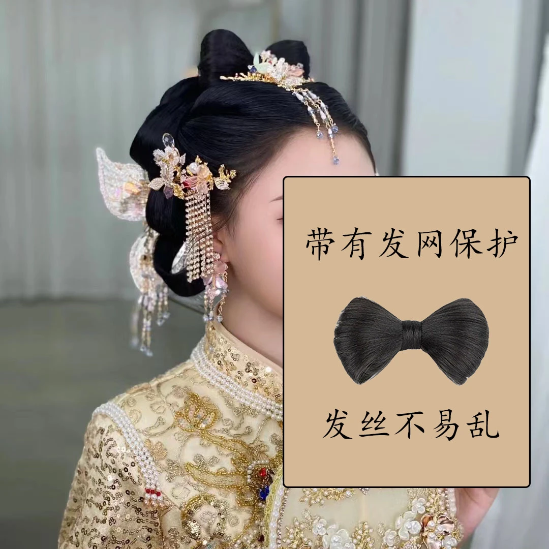 仿真可爱蝴蝶结假发发夹懒人丸子头新娘盘发假发包百搭古装假发髻