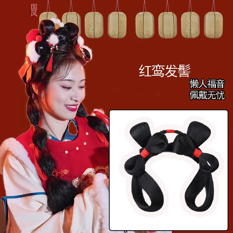 古装汉服一体式唐风发髻可爱兔耳假发包女古风妆造女童新年假发髻