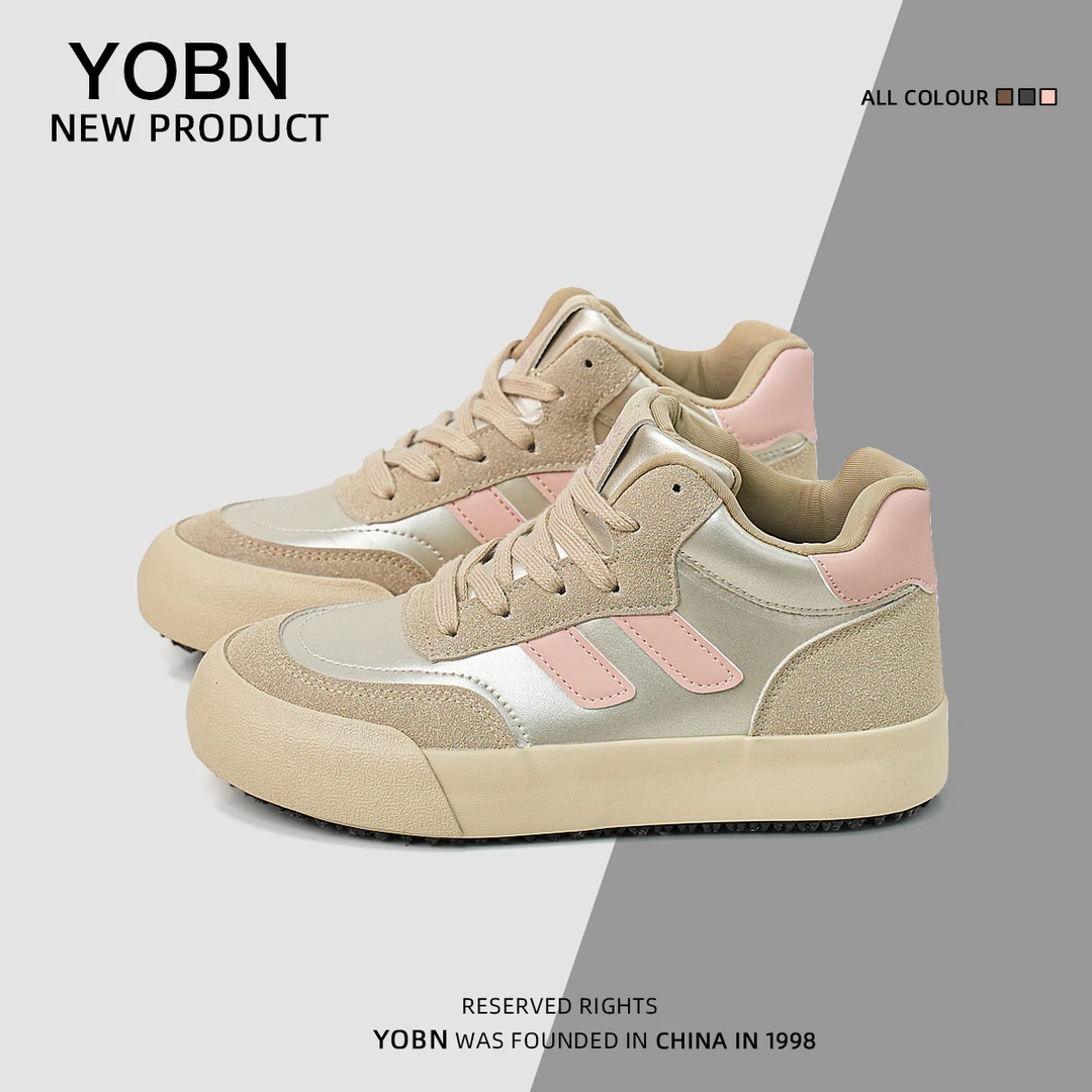 YOBN米粉色厚底板鞋ins女爆款板鞋2023新款高帮厚底百搭女鞋H1251
