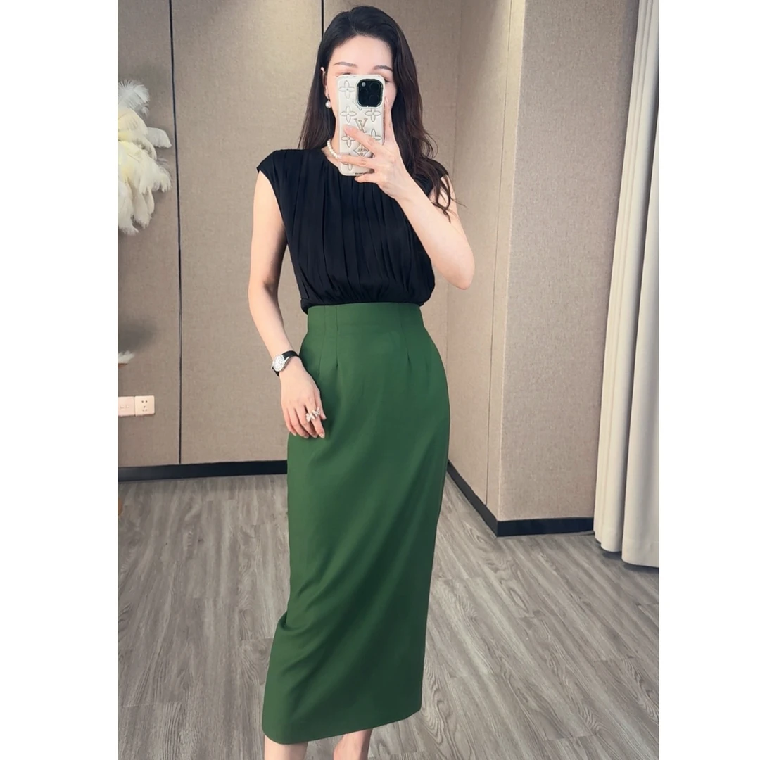 绿色包臀高腰气质半身裙