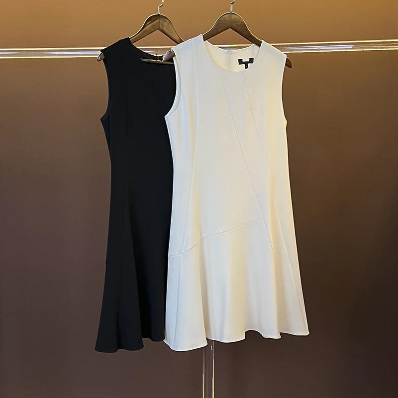 剪标原厂货版型非常醋酸开叉连衣裙连衣裙纯色设计感夏季白色无袖