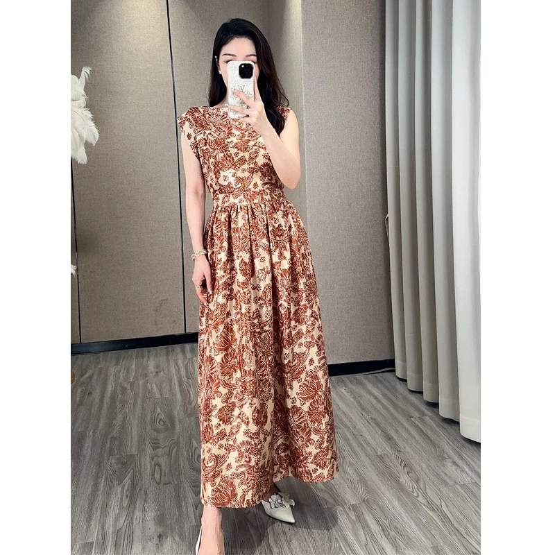 重磅桑蚕丝印花系带连衣裙