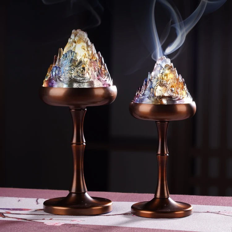 精美琉璃黄铜幻彩博山炉中式家用室内熏香盘香篆香炉文房家居摆件