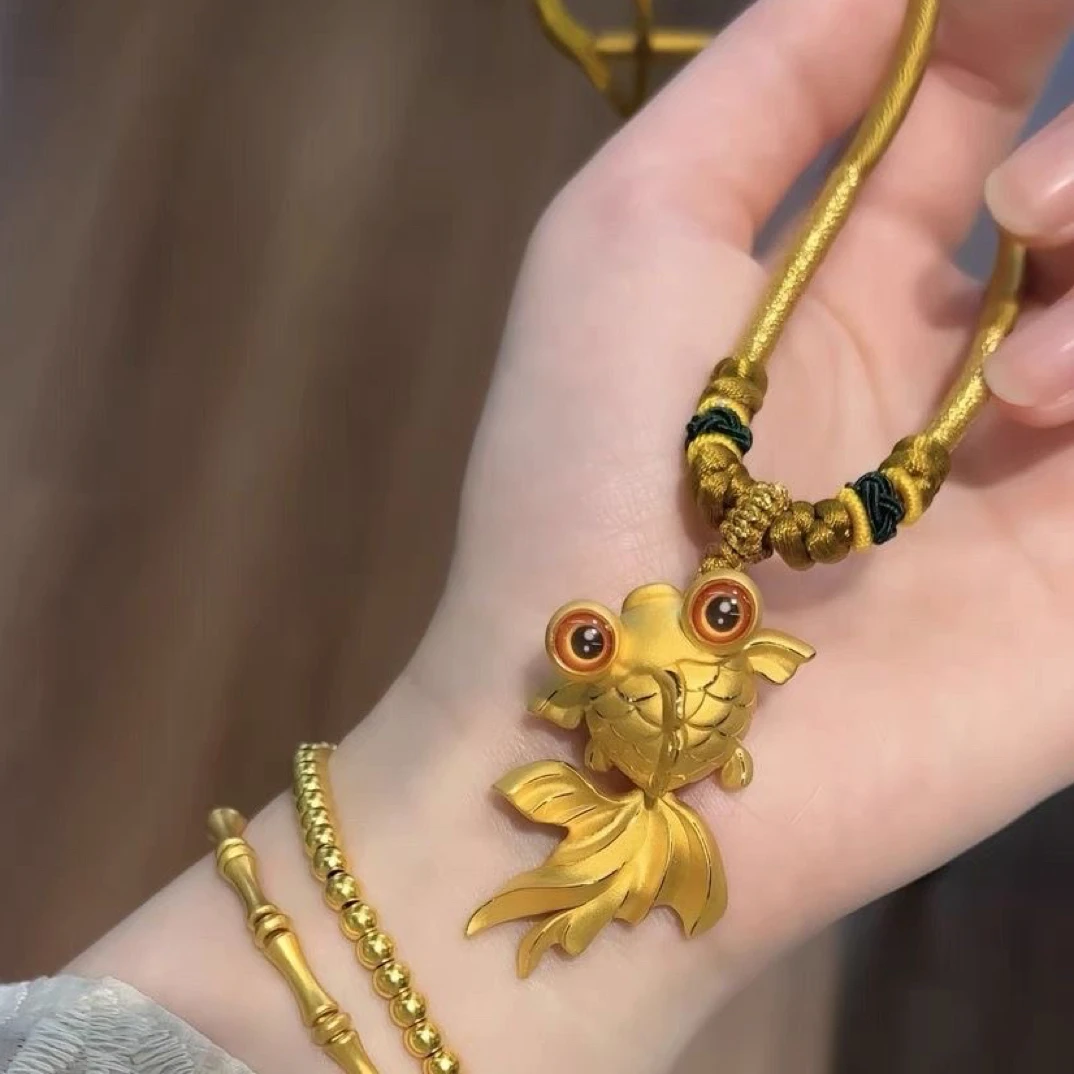 钛钢布艺项链 小鱼锦鲤编绳可调节项链时尚百搭古法编织精致可爱