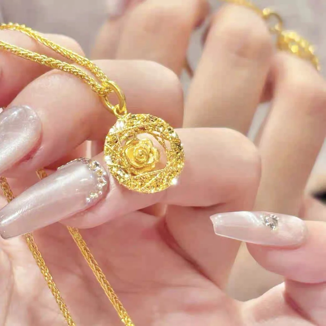 钛钢项链 玫瑰花织梦网项链轻奢气质金色宫廷风锁骨链时尚百搭款