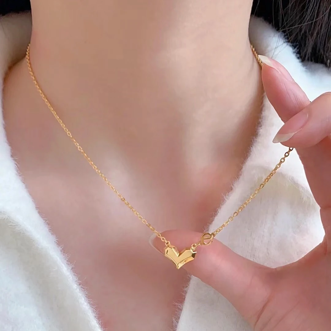 钛钢项链 一心一意e爱心爱你一生有你桃心某福同款闺蜜项链