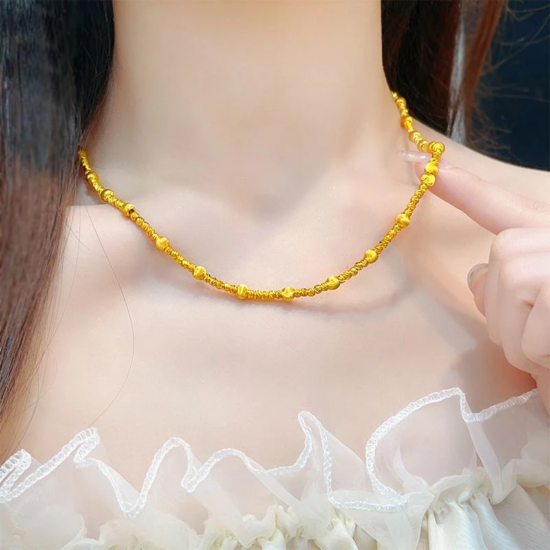 合金项链 猫眼星河转运珠项链链子百搭金色气质饰品男士锁骨链