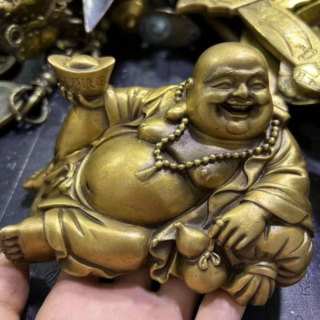华夏铜珍工艺品 黄铜弥勒佛 家用装饰 车载桌面摆件